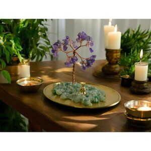 Crystal Gem Tree of Life Incense Stick Holder / Burner with Amethyst & Green Ave
